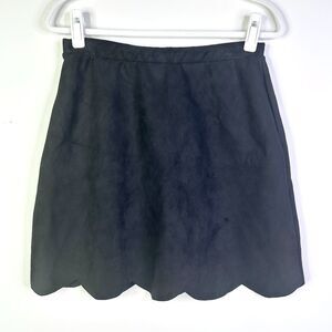 The Vanity Room Skirt Women L Black Mini Scallop Hem Faux Suede Preppy Twee Boho